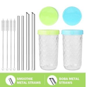 Reusable Boba Bubble Tea Smoothie Glass Drinking Jars